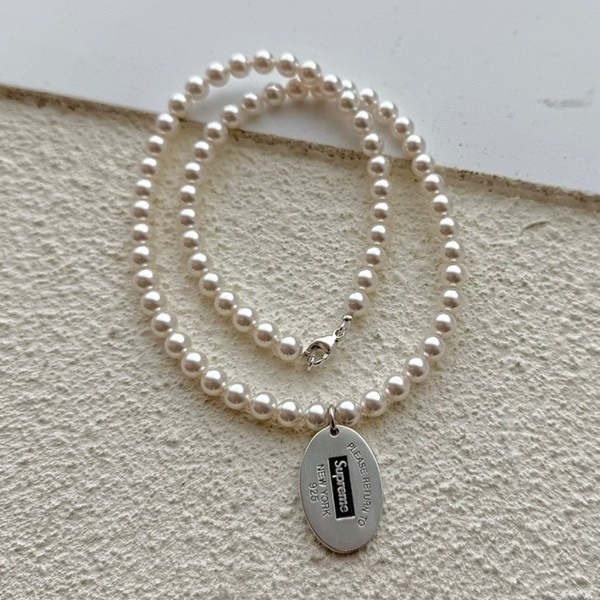 TIFFANY&Co 티파니앤코 X 슈프림 오발 태그 펄 진주 목걸이
